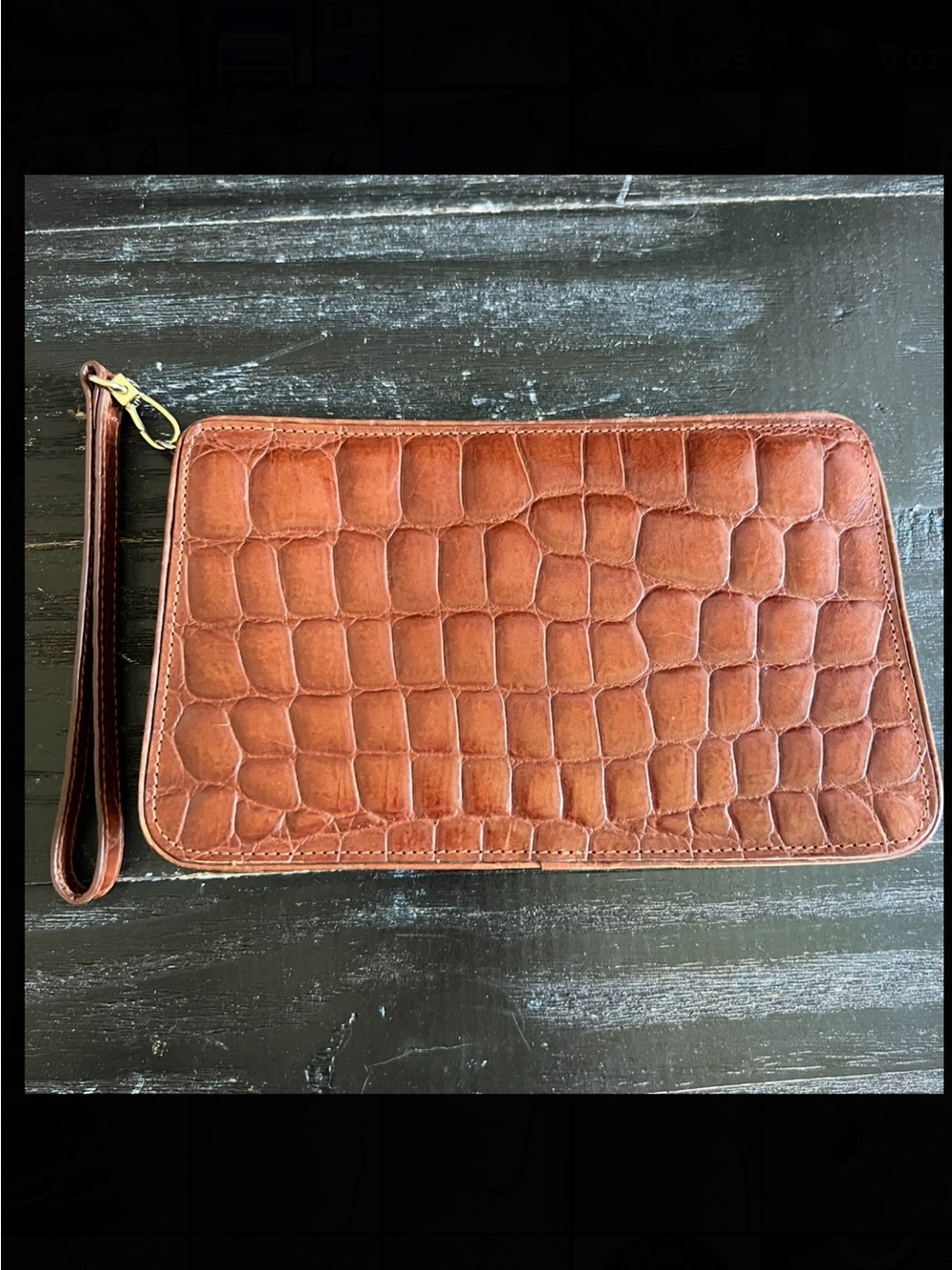 Nine West Brown Croc-Embossed Leather Wristlet